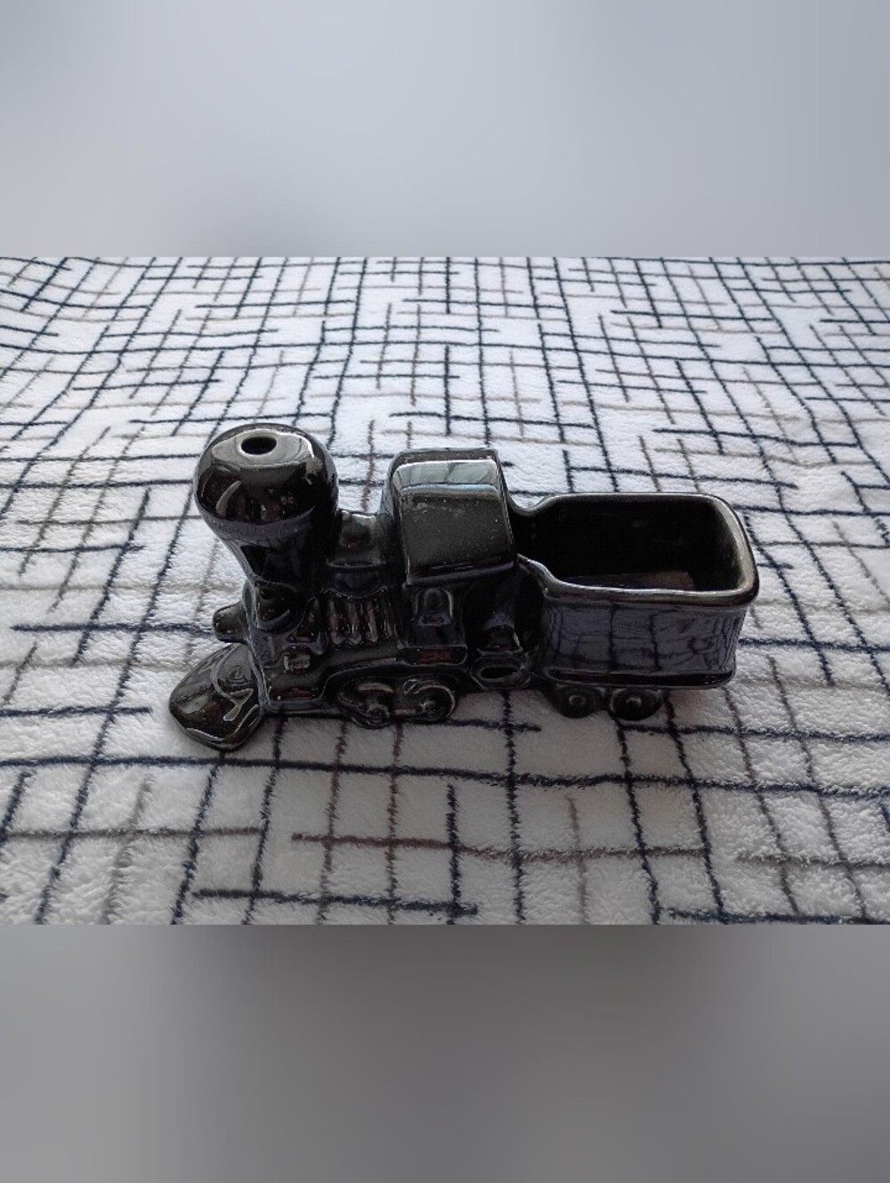 Vintage Black Ceramic Train Planter -MINOR WEAR